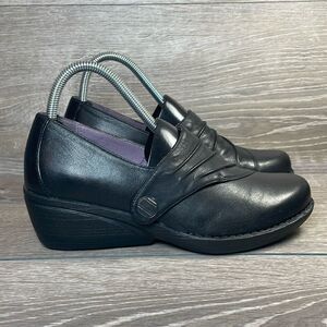 Dansko Aimee Napa Black Leather Women’s Sz 7.5-8/EU 38 Alt Closure Wedge Clogs